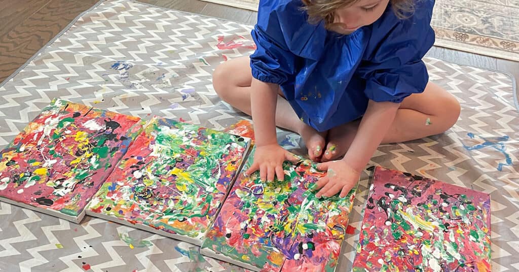 hand painting for kids, Montessori preschooler activities, Montessori toddler activities, art, canvas, acrylic paint, the fifth layer of paint, color mixing, green and yellow