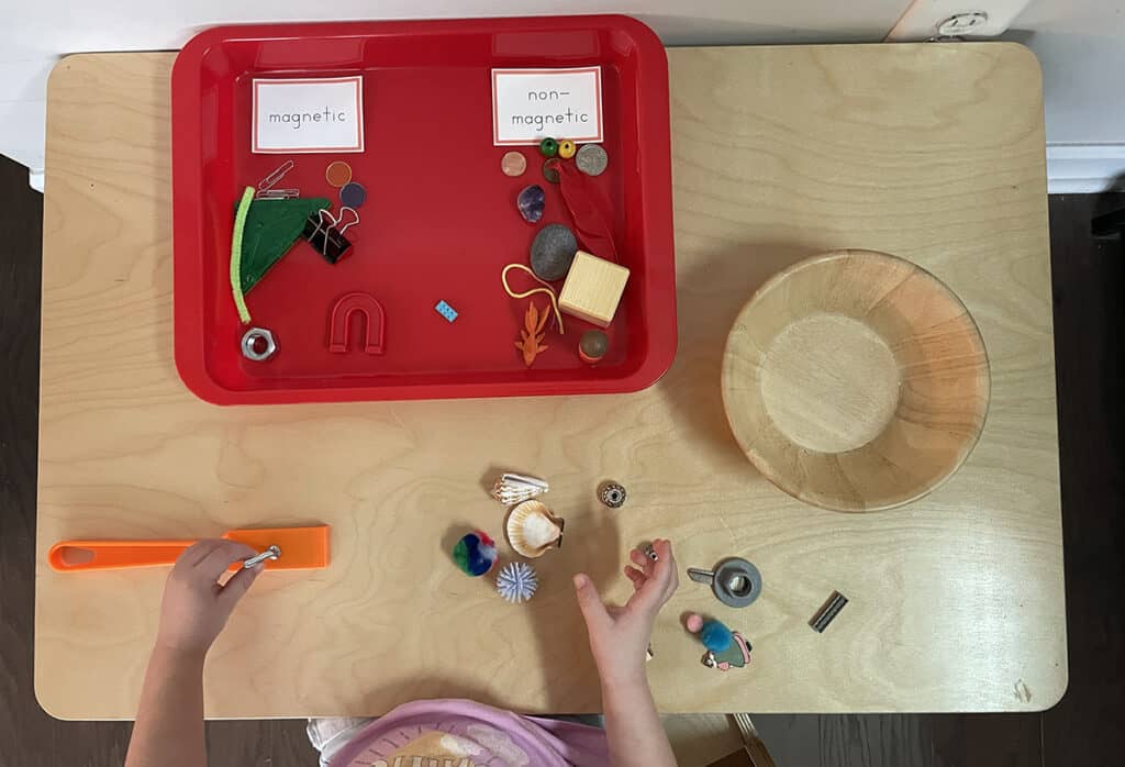 magnetic activities, Montessori, magnetic and non-magnetic, science, art, painting, preschoolers