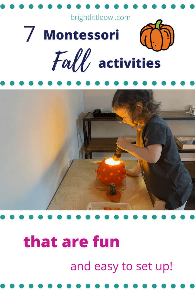 Montessori fall activities, hammering a pumpkin, halloween, homeschooling, practical life, preschoolers, pinterest