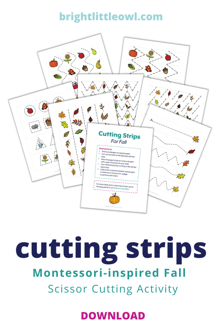 leaf activities, scissors, cutting strips, fall, Montessori, homeschooling, science, preschoolers, activities