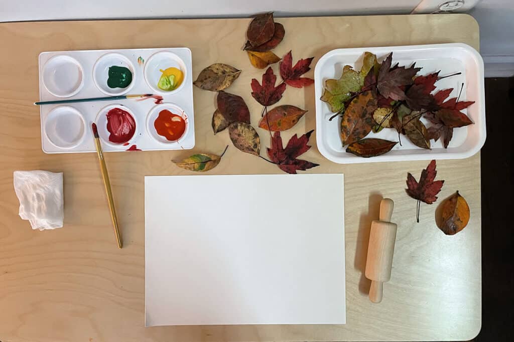 leaf activities, leaf painting, leaf printing, fall, Montessori, homeschooling, science, preschoolers, activities, science