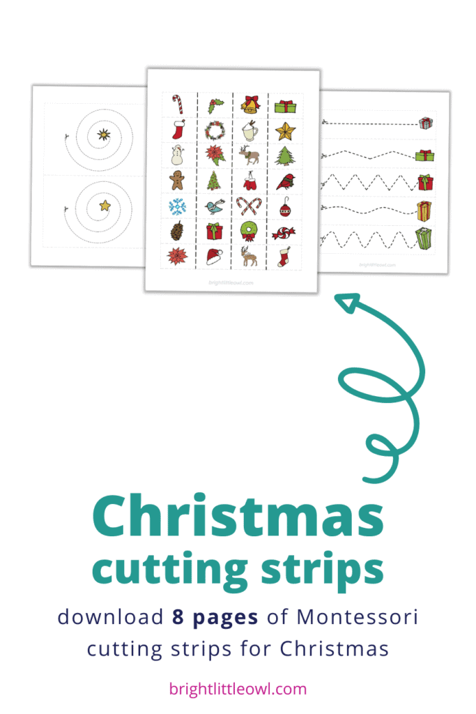 christmas, cutting strips, montessori
