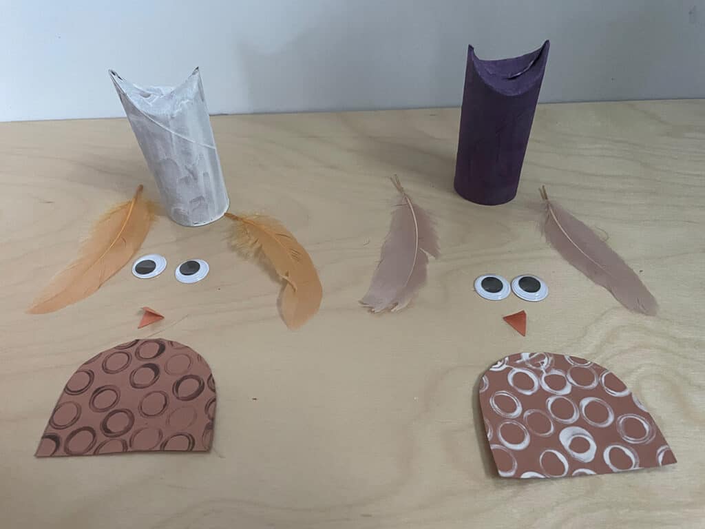 owl craft, recycled, Montessori, toilet paper roll, pieces