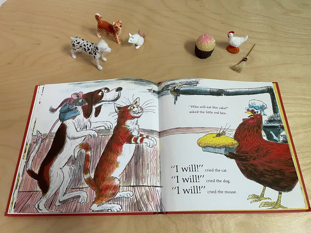 Storytelling for kids, Montessori, oral language, book, story basket, The Little Red Hen