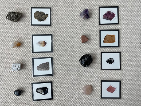 object to picture, matching activities, rocks and minerals, Montessori
