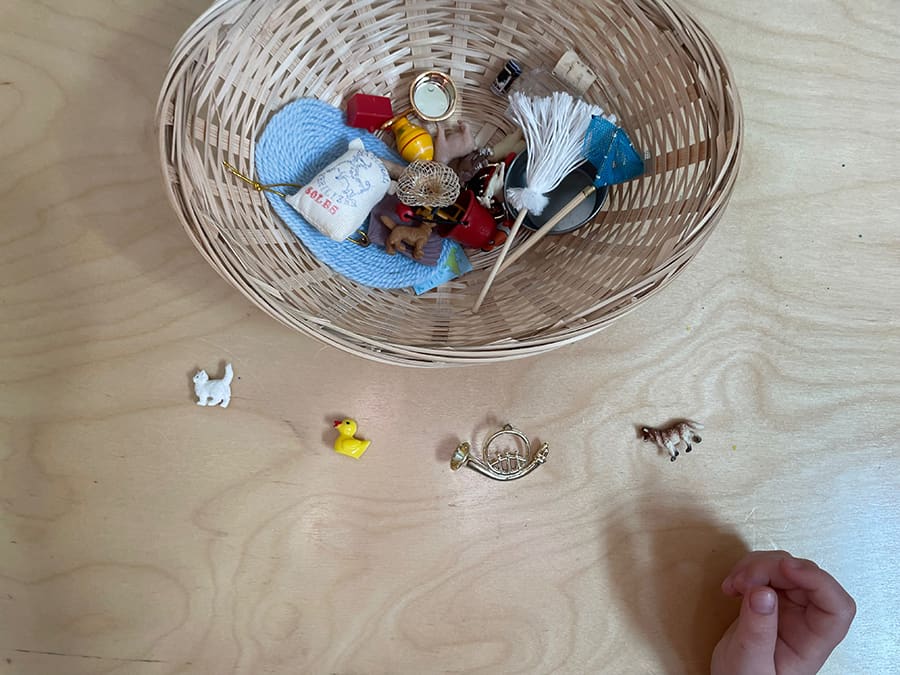 phonemic awareness basket, objects, Montessori