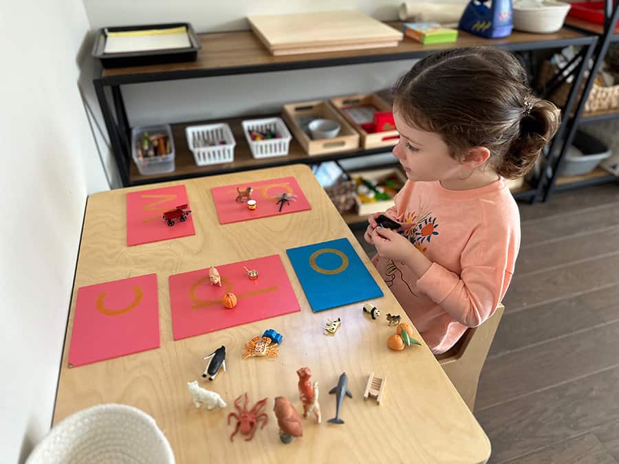 beginning sounds, montessori, sandpaper letters and objects