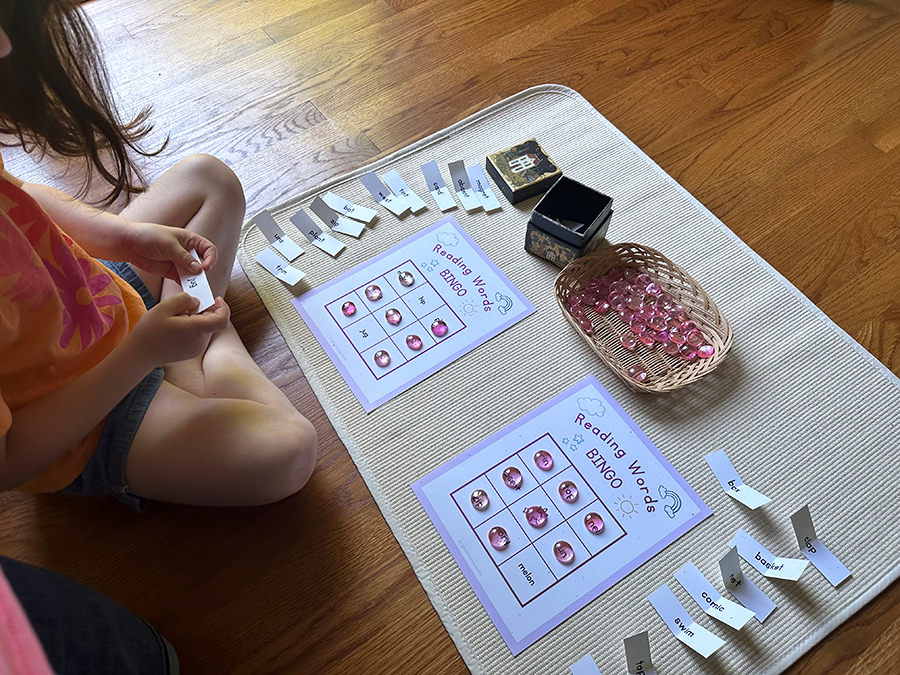 reading activity, Montessori, secret box, bingo